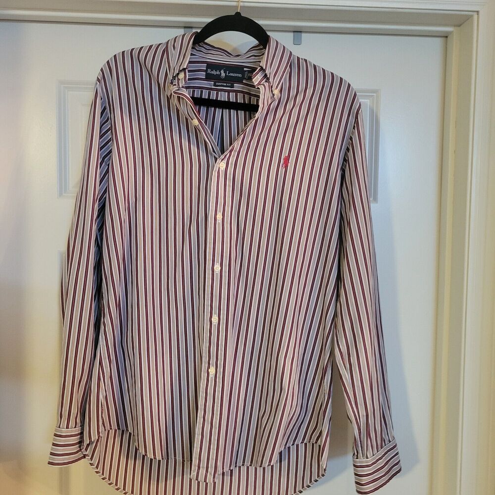 Ralph Lauren Men's Shirt  Stripe Long Sleeve Custom fit 15.5 Medium